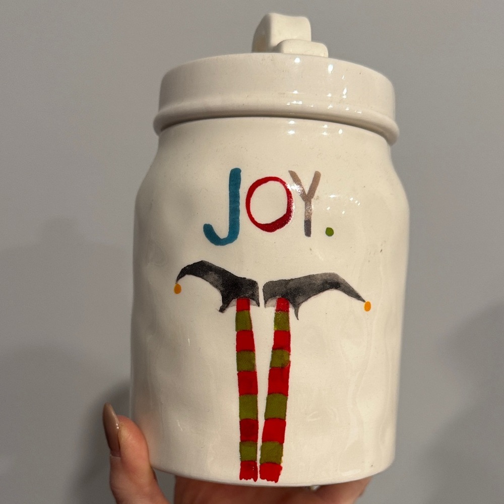 Rae Dunn Vintage Rare Elf Legs JOY Ceramic Jar with Lid